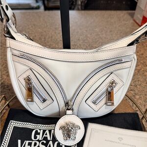 Versace Mini Repeat White Leather Crossbody Bag